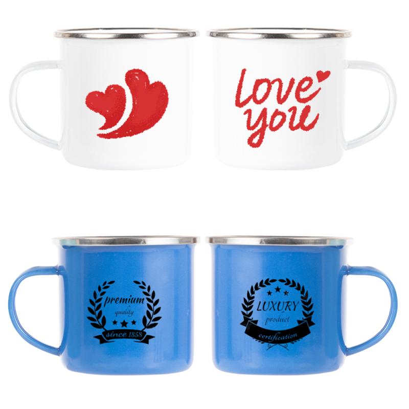 Coocodrink Custom Logo Business Gifts Sublimation Outdoor 11oz 350ml Camping Enamel Coffee Mug with Stainless Silver Rim