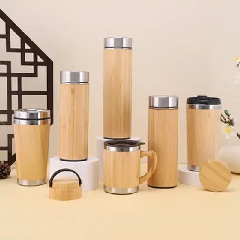 Eco Friendly Bamboo Water Bottle With Logo 450ml Portable Single Wall Stainless Steel Bamboo Water Bottle
