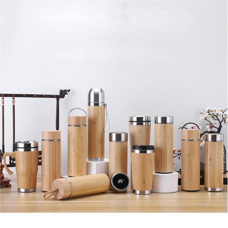 Eco Friendly Bamboo Water Bottle With Logo 450ml Portable Single Wall Stainless Steel Bamboo Water Bottle