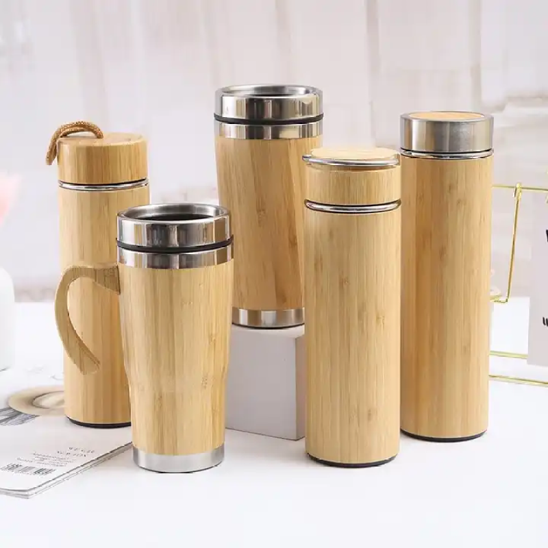 Eco Friendly Bamboo Water Bottle With Logo 450ml Portable Single Wall Stainless Steel Bamboo Water Bottle