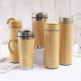Eco Friendly Bamboo Water Bottle With Logo 450ml Portable Single Wall Stainless Steel Bamboo Water Bottle