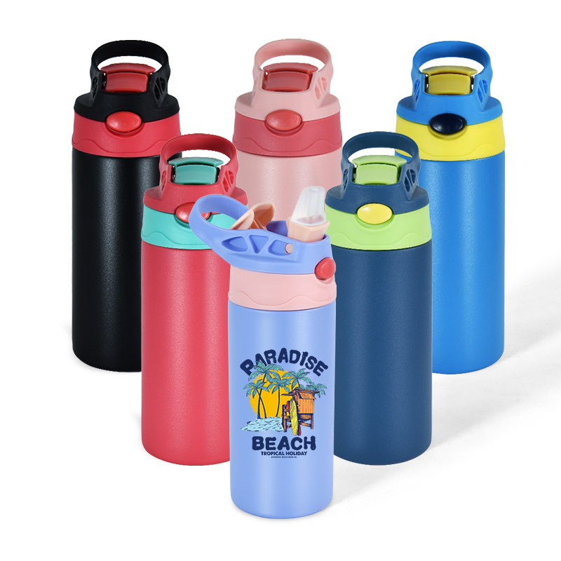 Coocodrink Custom 12oz 304 Stainless Steel Double Wall Insulated Powder Coating Sport Tumbler for Kids Water Bottle with Flip Lid