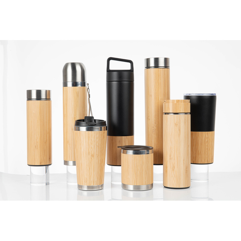 Coocodrink 500ml Custom Logo Bamboo Flask Thermoses Cup Bamboo Water Bottle with Stainless Steel New Bamboo Mug
