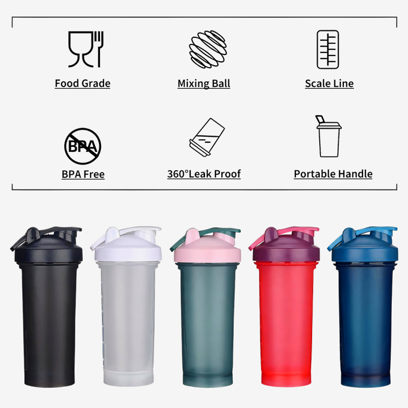 Custom logo 600ml Shaker Water Bottle, Shaker Bottle for Fitness Gym, Protein Bottle, Sports PP Plastic, BPA Free, Sample Free