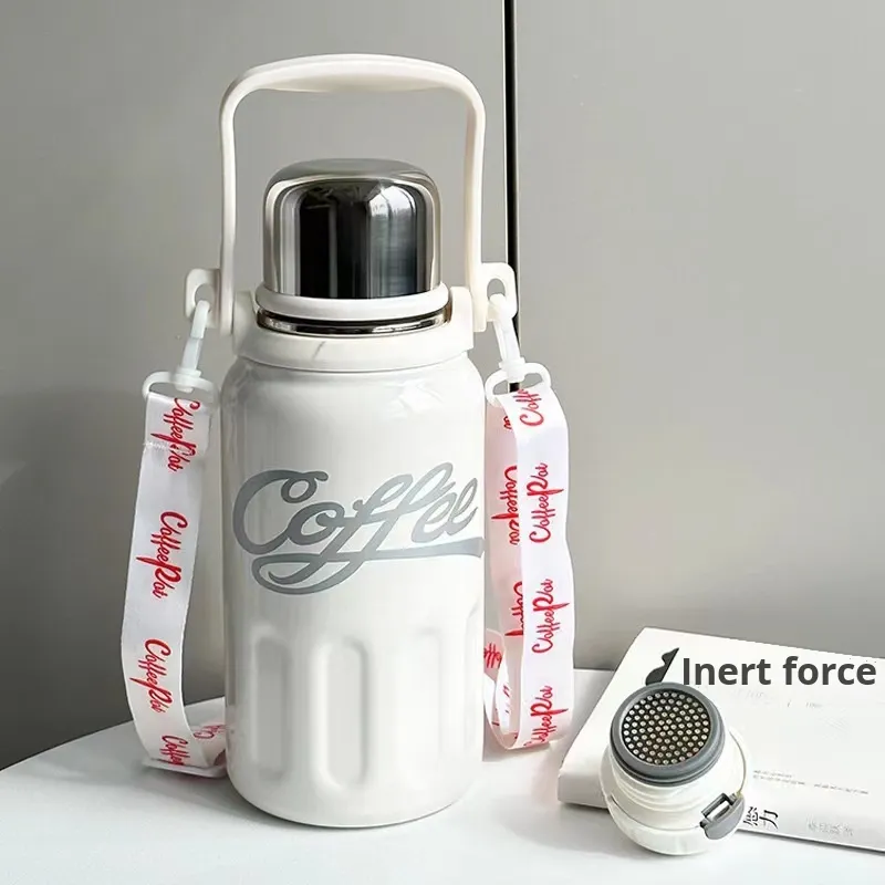 Trendy Coca-Cola Large Capacity Insulated Stainless Steel Cup High-Value Strap Outdoor Portable Water Bottle Modern Hot Item