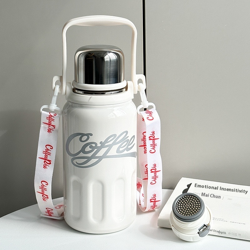 Trendy Coca-Cola Large Capacity Insulated Stainless Steel Cup High-Value Strap Outdoor Portable Water Bottle Modern Hot Item