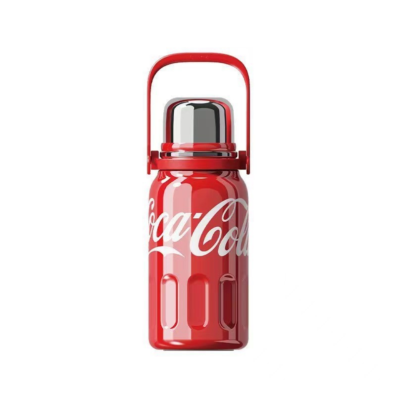 Trendy Coca-Cola Large Capacity Insulated Stainless Steel Cup High-Value Strap Outdoor Portable Water Bottle Modern Hot Item