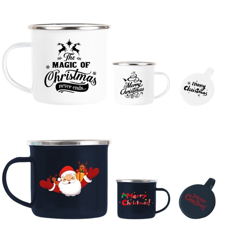 Coocodrink Christmas Gift Use 12 oz 350 ml Personalized Camping Enamel Mugs Cup with Handle Sublimation Steel Enamel Milk Mugs
