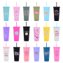 Customized Logo Creative Summer Casual Drink Cup with Fashion Pattern New Double Wall Plastic Tumbler for Coffee & Milk