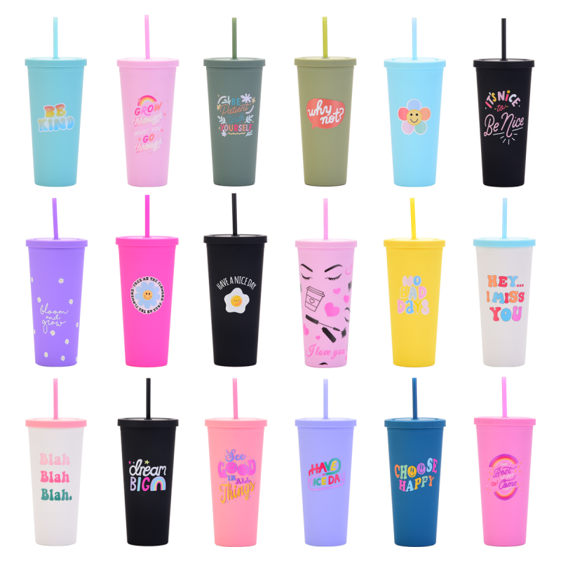 Customized Logo Creative Summer Casual Drink Cup with Fashion Pattern New Double Wall Plastic Tumbler for Coffee & Milk