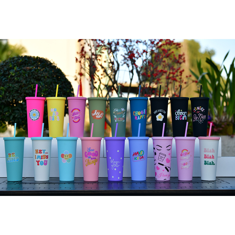 Customized Logo Creative Summer Casual Drink Cup with Fashion Pattern New Double Wall Plastic Tumbler for Coffee & Milk