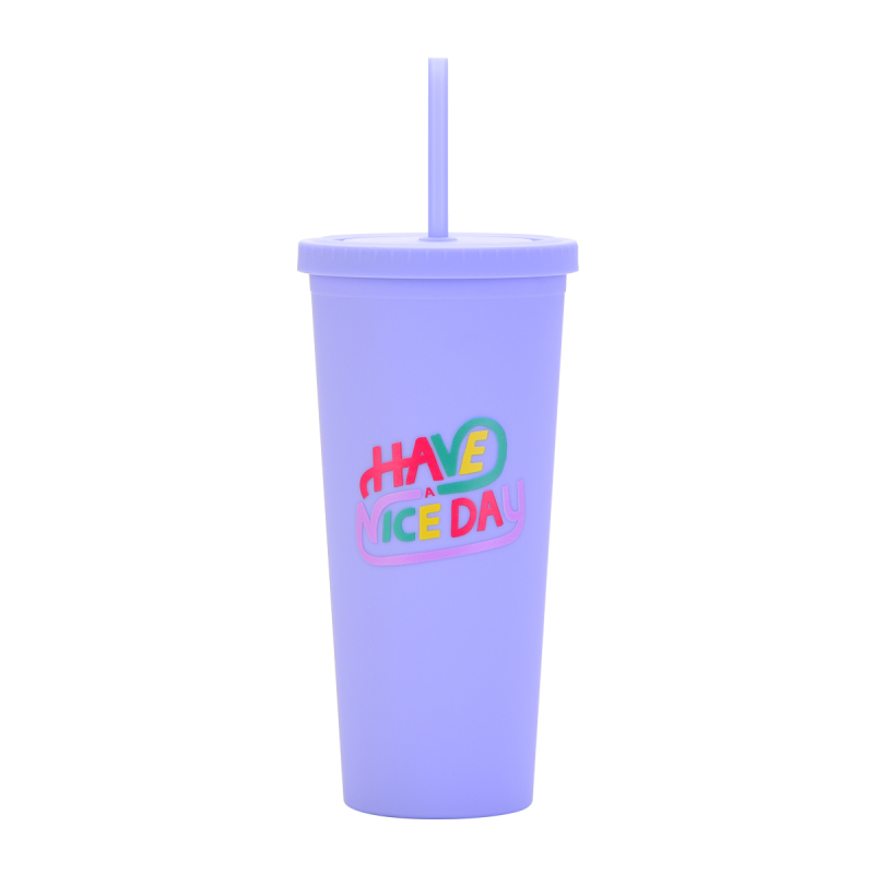Customized Logo Creative Summer Casual Drink Cup with Fashion Pattern New Double Wall Plastic Tumbler for Coffee & Milk