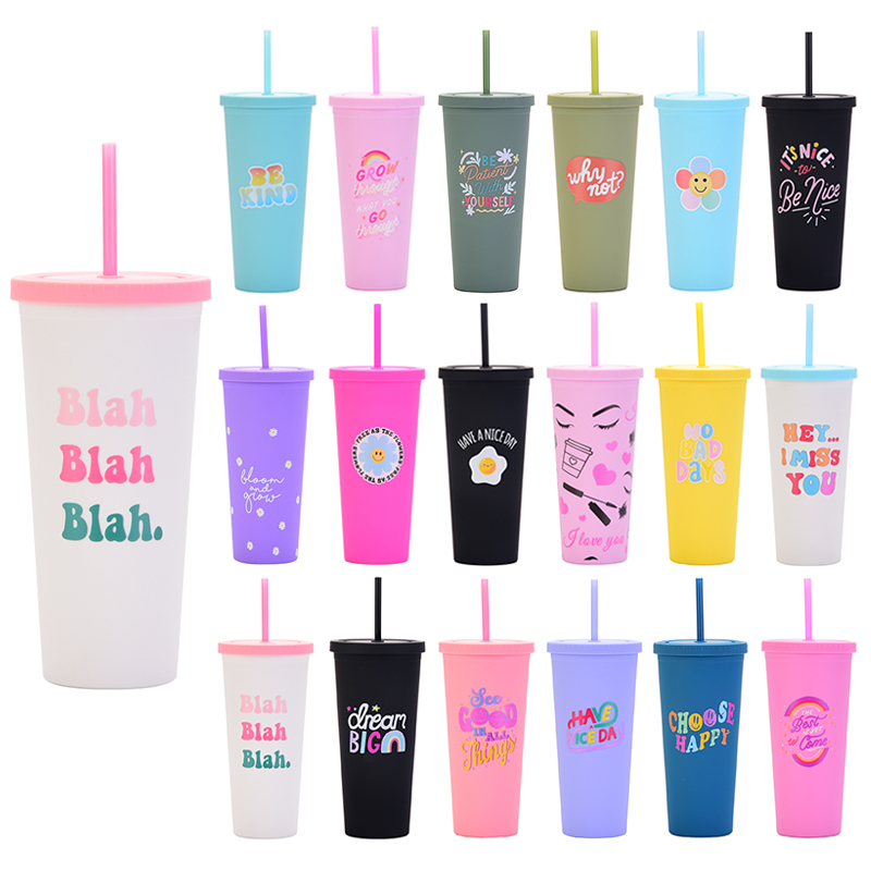 Customized Logo Creative Summer Casual Drink Cup with Fashion Pattern New Double Wall Plastic Tumbler for Coffee & Milk