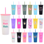 Customized Logo Creative Summer Casual Drink Cup with Fashion Pattern New Double Wall Plastic Tumbler for Coffee & Milk