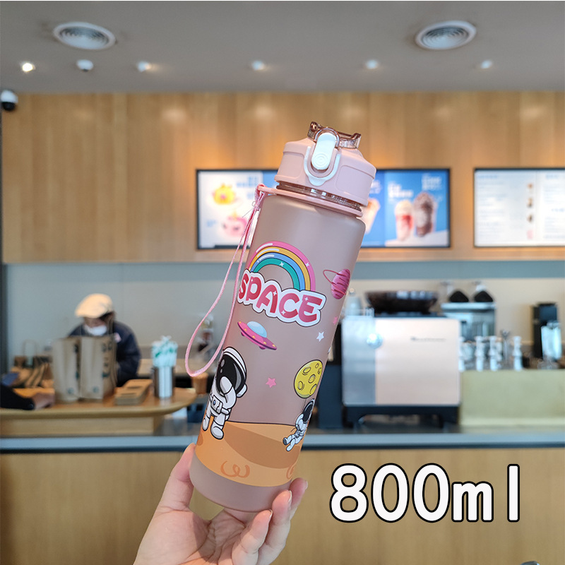 Coocodrink Cartoon Summer Astronaut Coated Water Bottle for Children Portable Strap with Bouncing Lid Straw Direct Drinking PC Plastic Cup