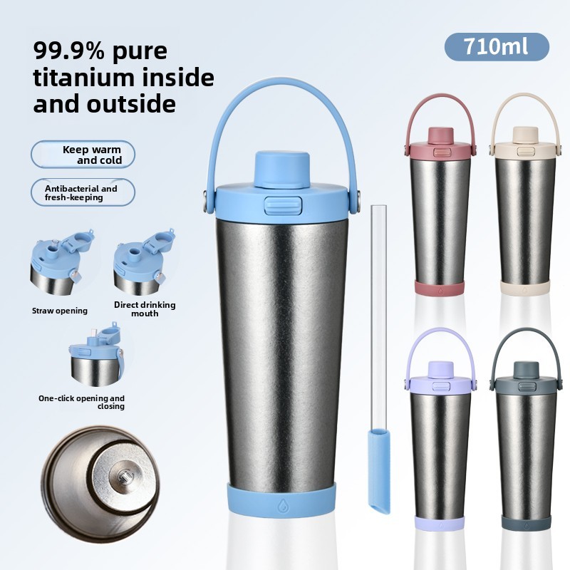 New 2025 830ml Pure Titanium Double Wall Vacuum Tumbler-6-12 Hours Thermal Insulation Boiling Water Safe Sleek Flip Lid Handle