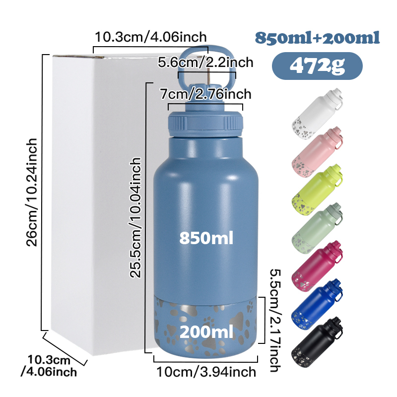 Coocodrink 35oz Portable Dog Water Bottle Dispenser 2 in 1 Hiking Camping Outdoor Insulated Dog Travel Water Bottle with Detachable Bowls