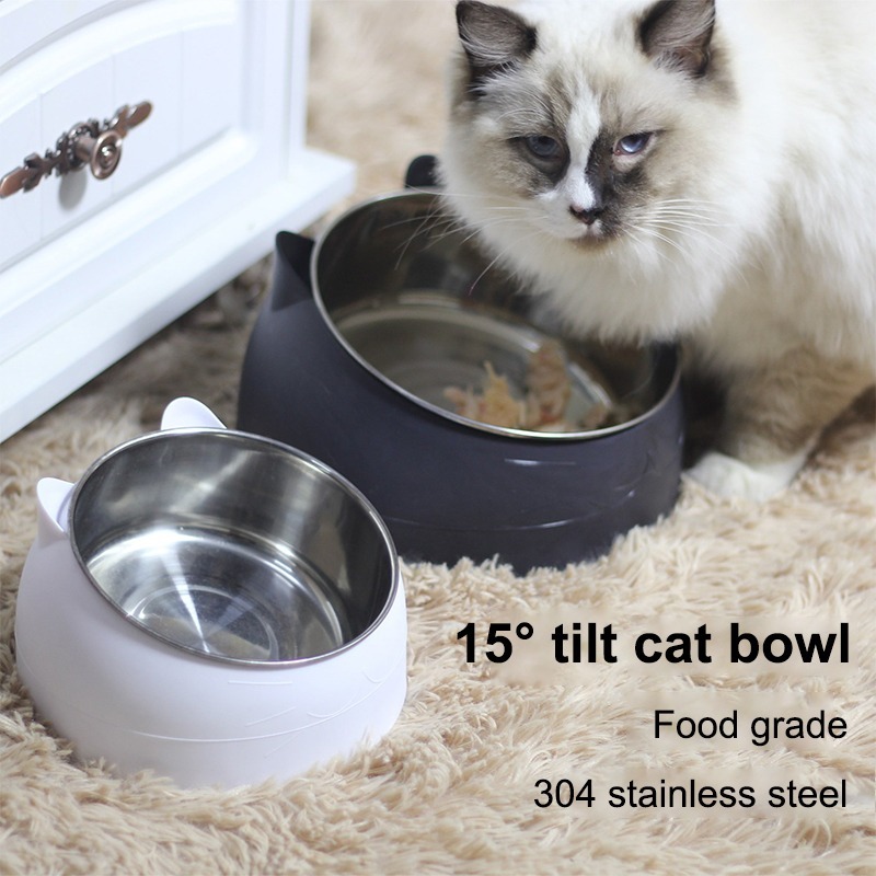 Coocodrink Pet Slant Plastic Base Stainless Steel Cat Dog Bowl Set Cute Custom for Small Animals Protect Cervical Spine Dog Pet Bowl