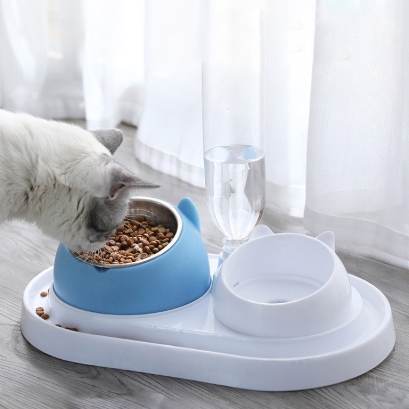 Coocodrink Pet Slant Plastic Base Stainless Steel Cat Dog Bowl Set Cute Custom for Small Animals Protect Cervical Spine Dog Pet Bowl