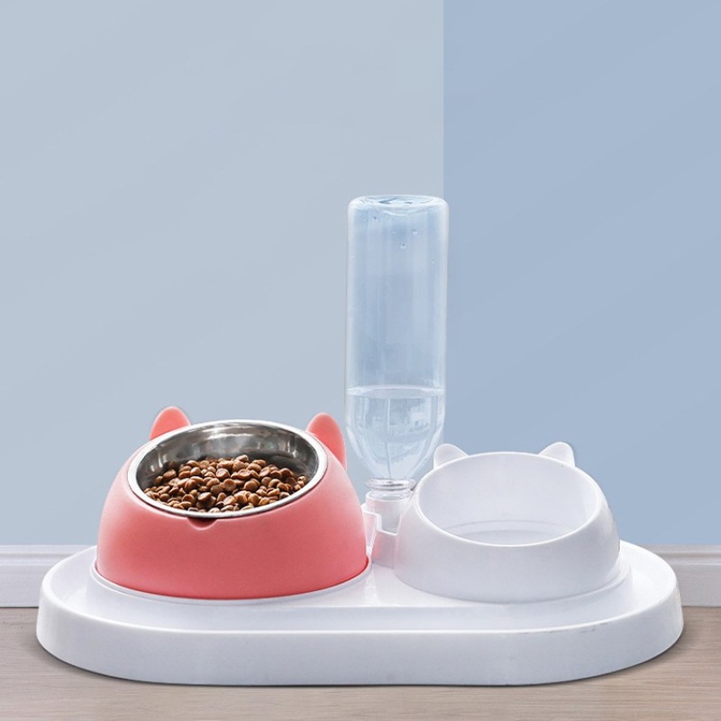 Coocodrink Pet Slant Plastic Base Stainless Steel Cat Dog Bowl Set Cute Custom for Small Animals Protect Cervical Spine Dog Pet Bowl