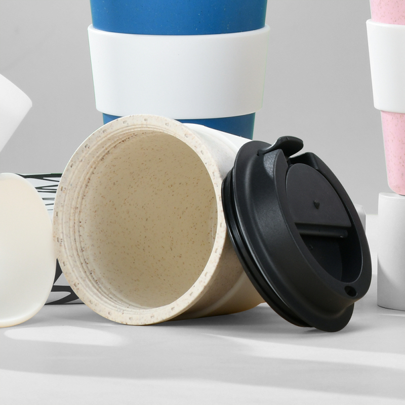 Coocodrink Portable Mini 350ml Double-Layer Wheat Straw Coffee Cup Eco-Friendly On-The-Go Car Cup with Waist Pouch