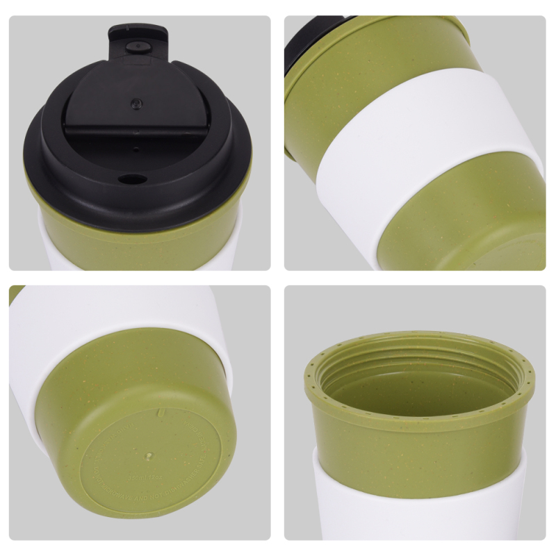 Coocodrink Portable Mini 350ml Double-Layer Wheat Straw Coffee Cup Eco-Friendly On-The-Go Car Cup with Waist Pouch