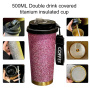 Coocodrink Titanium Thermos Bottle 500ml, Pure Vacuum Insulated Coffee Cup with Carabiner Strap, Leak-Proof Camping Mug