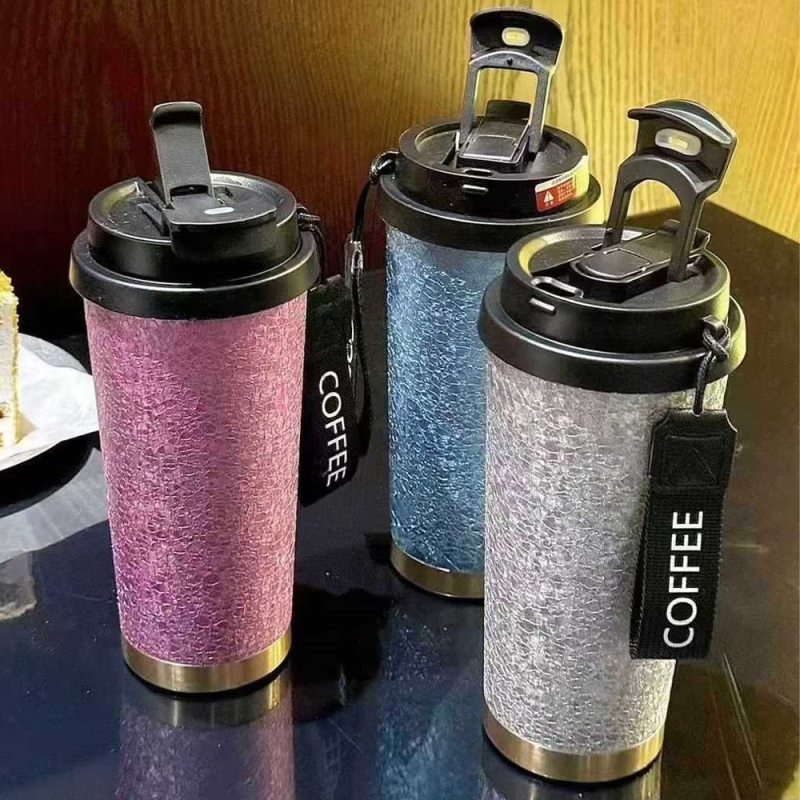 Coocodrink Titanium Thermos Bottle 500ml, Pure Vacuum Insulated Coffee Cup with Carabiner Strap, Leak-Proof Camping Mug