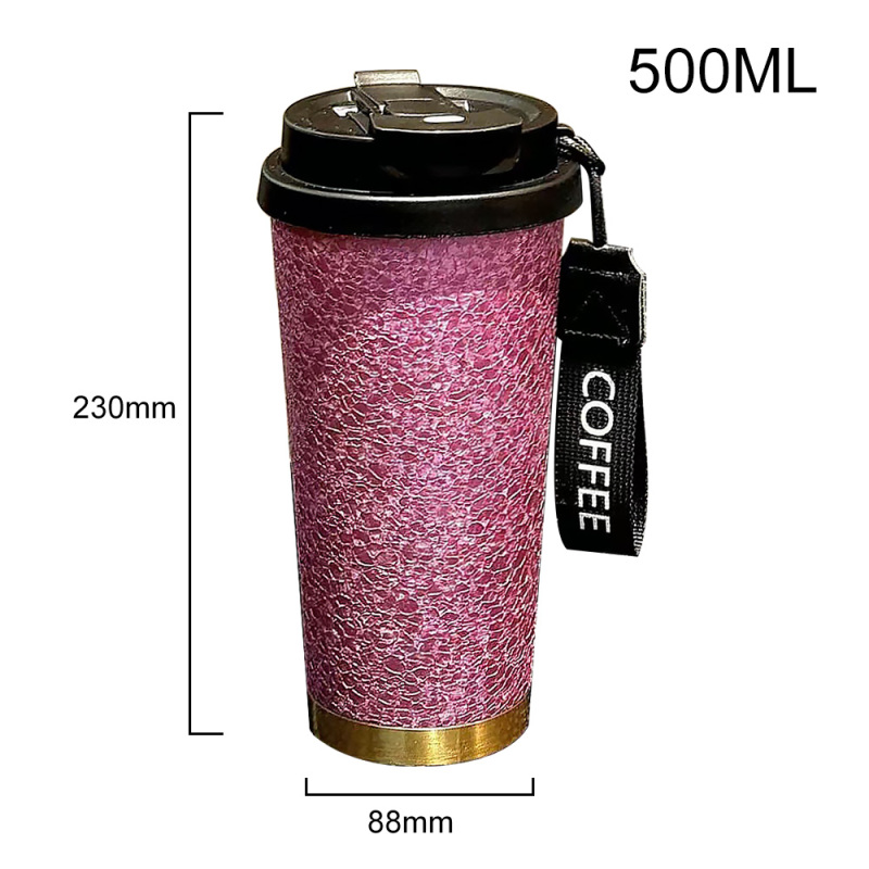 Coocodrink Titanium Thermos Bottle 500ml, Pure Vacuum Insulated Coffee Cup with Carabiner Strap, Leak-Proof Camping Mug