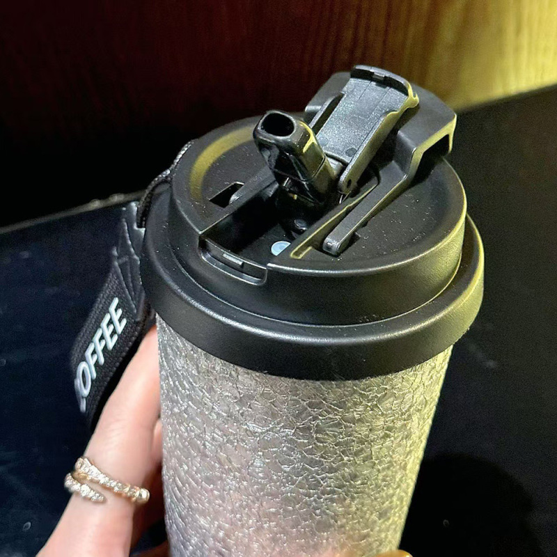 Coocodrink Titanium Thermos Bottle 500ml, Pure Vacuum Insulated Coffee Cup with Carabiner Strap, Leak-Proof Camping Mug