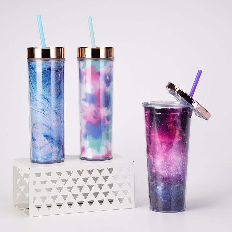 Coocodrink New Trendy Tie-Dye 24oz Double-Walled Plastic Straw Tumbler Customizable Logo with Creative DIY Paper Card Design