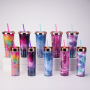 Coocodrink New Trendy Tie-Dye 24oz Double-Walled Plastic Straw Tumbler Customizable Logo with Creative DIY Paper Card Design