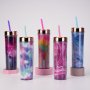Coocodrink New Trendy Tie-Dye 24oz Double-Walled Plastic Straw Tumbler Customizable Logo with Creative DIY Paper Card Design