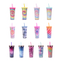 Coocodrink New Trendy Tie-Dye 24oz Double-Walled Plastic Straw Tumbler Customizable Logo with Creative DIY Paper Card Design