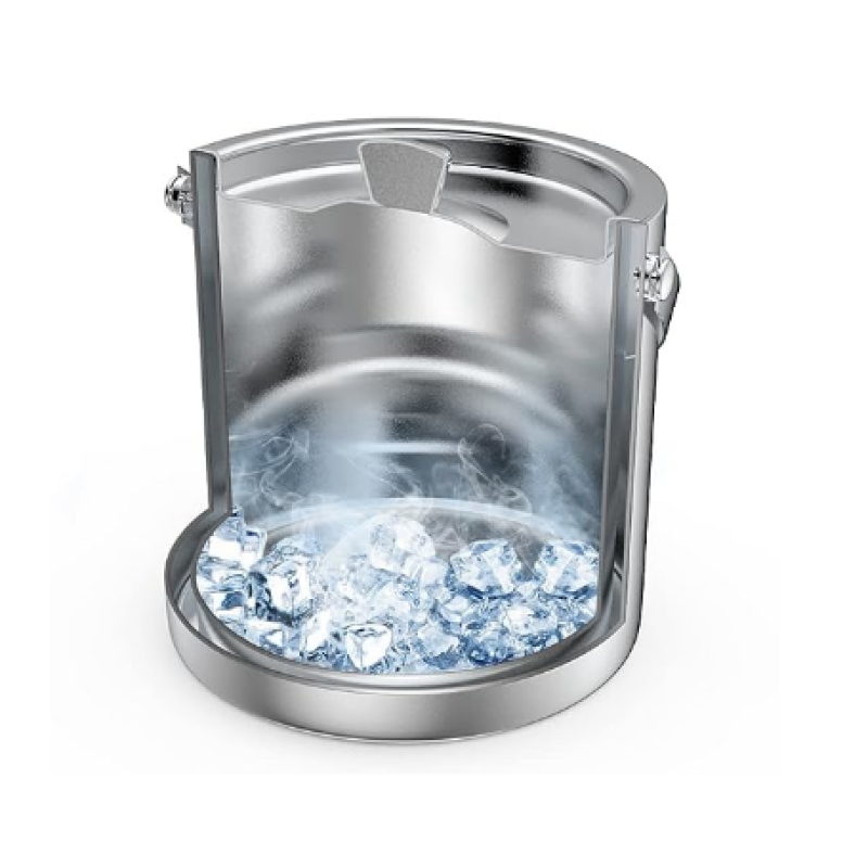 Ice Bucket 2L with Lid Scoop Tongs Double Wall Insulated Stainless Steel Ice Bucket Wine Bucket for Cocktail Bar and Parties