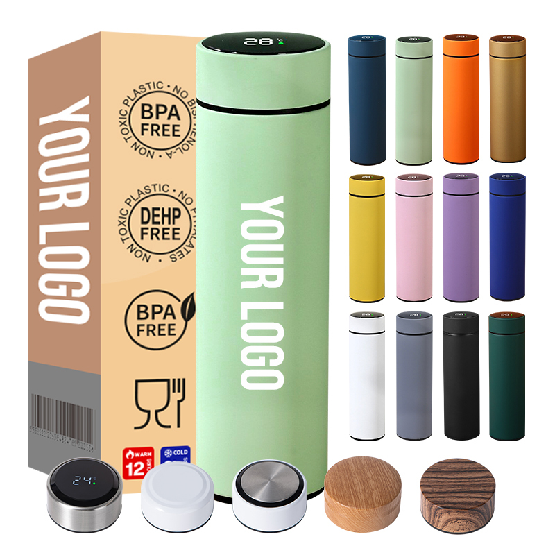 Coocodrink Hot Sales 500ml Smart LED Temperature Display Stainless Steel Water Bottle Vacuum Flask with Digital Lid