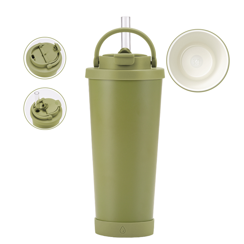 Portable Double-Layer Vacuum Insulated Straw Cup with Stainless Steel and Pearl Ceramic Inner Liner New Straw Cup with Handle