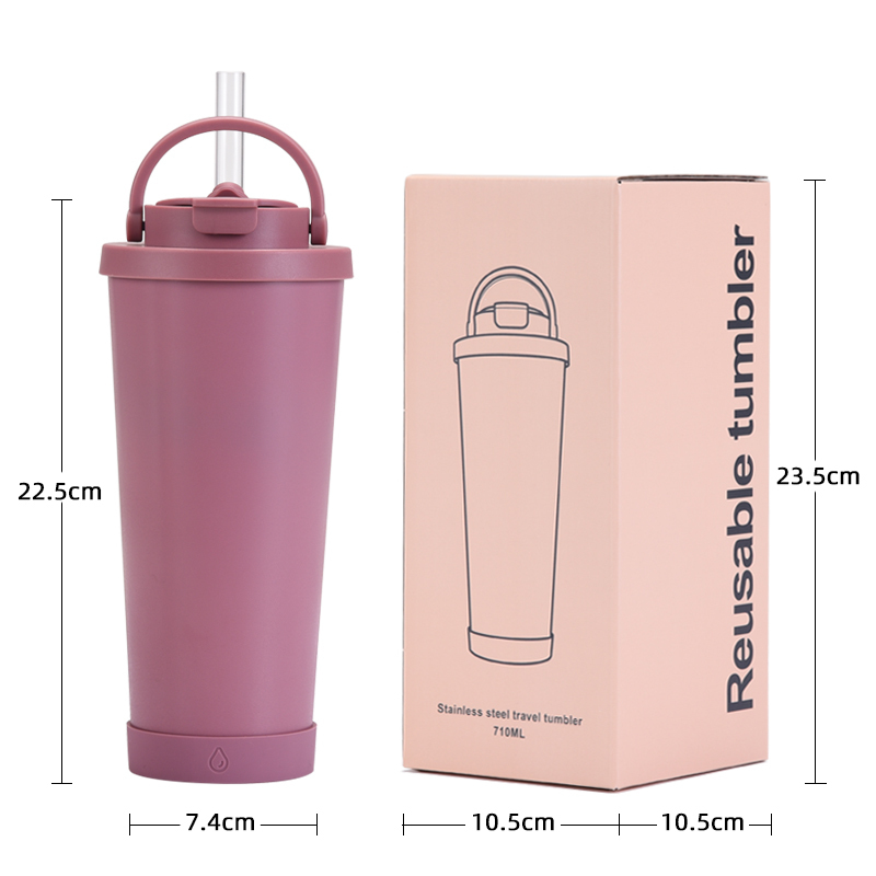Portable Double-Layer Vacuum Insulated Straw Cup with Stainless Steel and Pearl Ceramic Inner Liner New Straw Cup with Handle