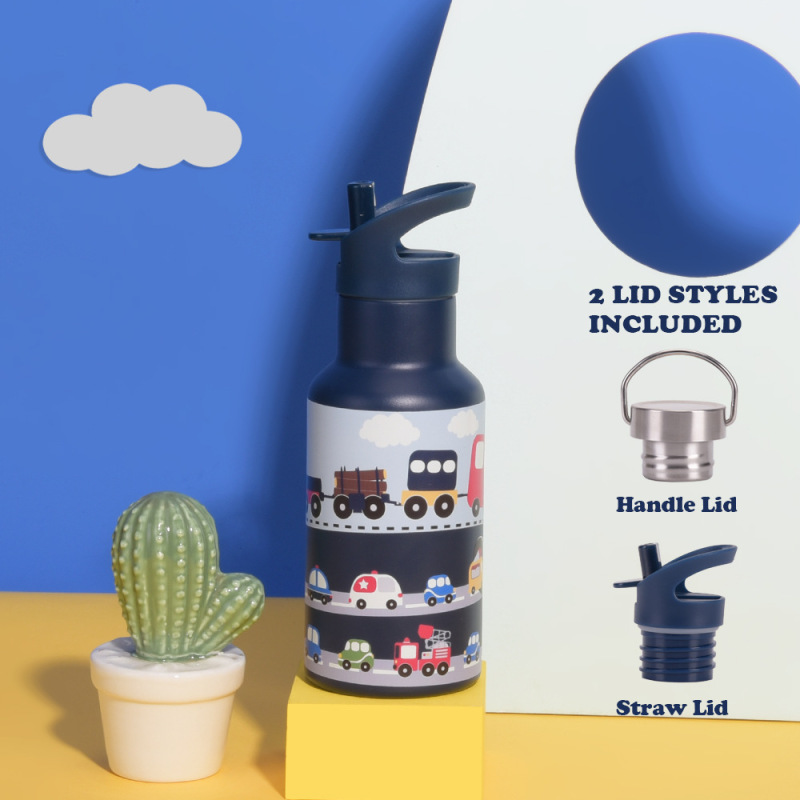 Coocodrink Cute Design 12OZ Kids Warmer Cup Stainless Steel Double Wall Thermos Vacuum Flask Supplies With Straw Kids Water Bottle