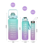 Gym Plastic Bottle 3-piece Set Sports Water Bottle Gradient Color with Time Marker Motivational Water Bottles