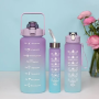 Gym Plastic Bottle 3-piece Set Sports Water Bottle Gradient Color with Time Marker Motivational Water Bottles