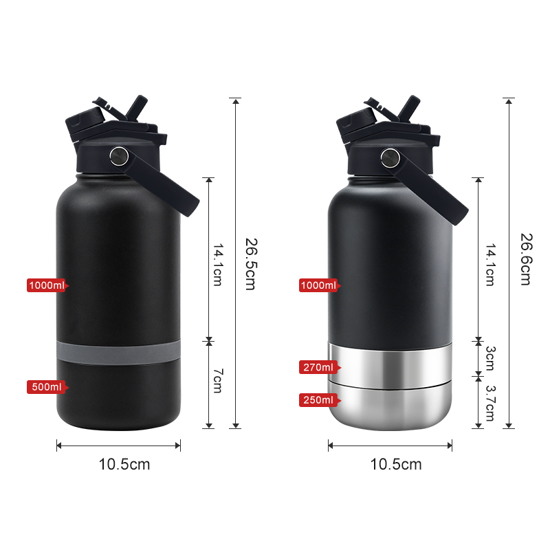 Custom Logo In Stock 3 in 1 Portable 32oz Stainless Steel Insulated Dog Water Bottle with Bowl for Outdoor Travel Drinking