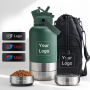 Custom Logo In Stock 3 in 1 Portable 32oz Stainless Steel Insulated Dog Water Bottle with Bowl for Outdoor Travel Drinking