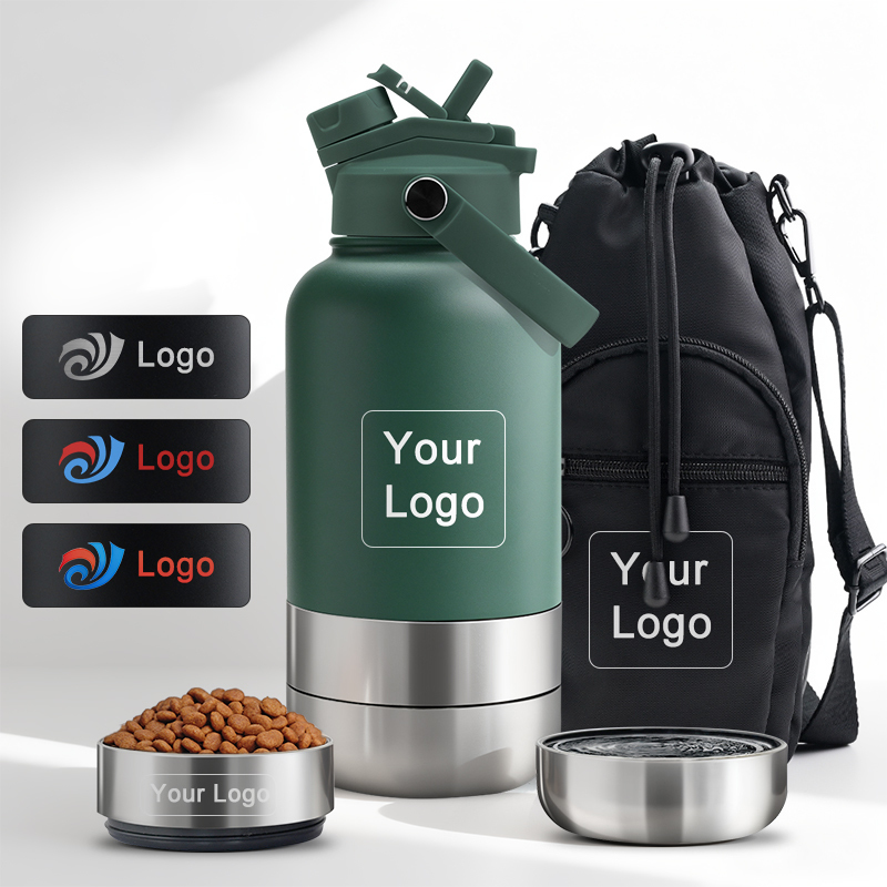 Custom Logo In Stock 3 in 1 Portable 32oz Stainless Steel Insulated Dog Water Bottle with Bowl for Outdoor Travel Drinking