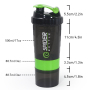 Custom Logo Bpa Free 500ml Black Three Layers Plastic Gym Fitness Protein Shaker Bottle Sport Gym Water Bottle with Tick Marker