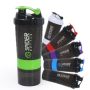 Custom Logo Bpa Free 500ml Black Three Layers Plastic Gym Fitness Protein Shaker Bottle Sport Gym Water Bottle with Tick Marker