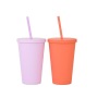 Coocodrink Water Bottles With Custom Logo Plastic Double Wall Acrylic Tumblers Rubber Coated Tumbler Cups With Lid and Straw Reusable Cup