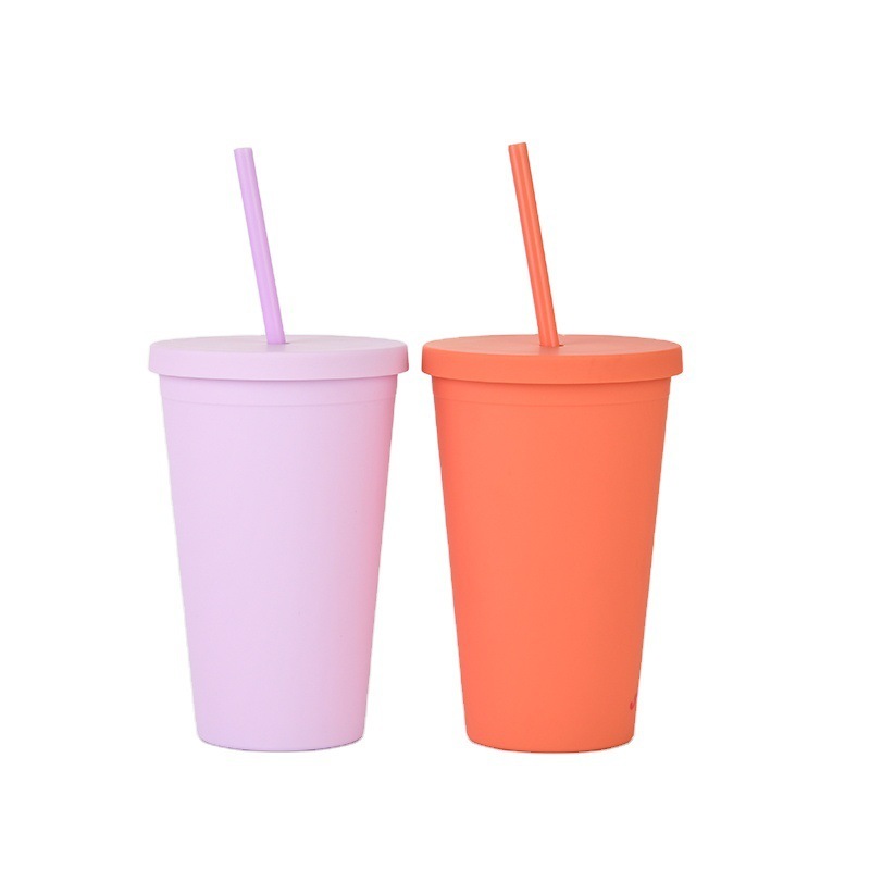 Coocodrink Water Bottles With Custom Logo Plastic Double Wall Acrylic Tumblers Rubber Coated Tumbler Cups With Lid and Straw Reusable Cup