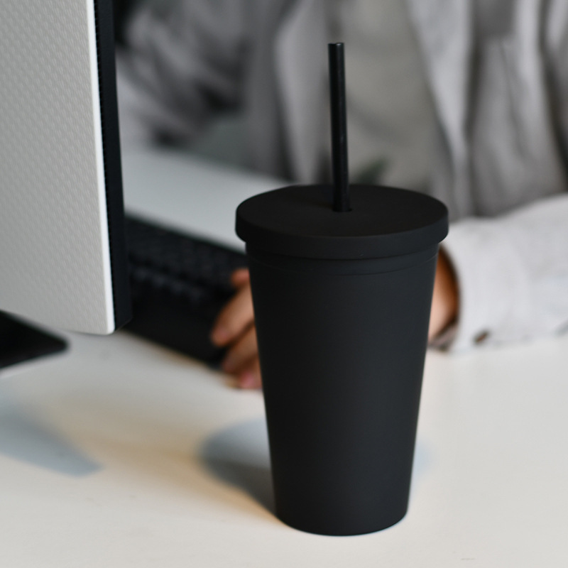 Coocodrink Water Bottles With Custom Logo Plastic Double Wall Acrylic Tumblers Rubber Coated Tumbler Cups With Lid and Straw Reusable Cup