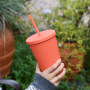 Coocodrink Water Bottles With Custom Logo Plastic Double Wall Acrylic Tumblers Rubber Coated Tumbler Cups With Lid and Straw Reusable Cup